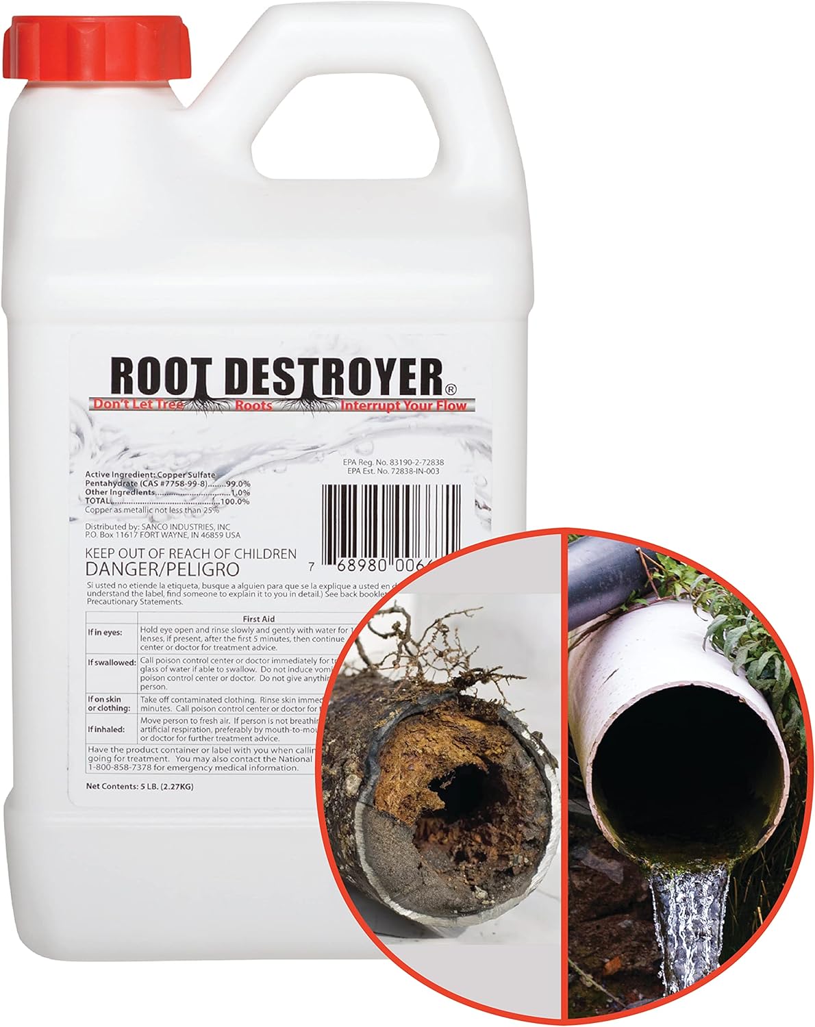 Root Destroyer - 5lbs - Root Killer for Sewer, Pipe  Drain Lines, Septic Tanks and Septic Systems - Stops New Growth  Safe for All Plumbing - Pure Copper Sulfate Crystals