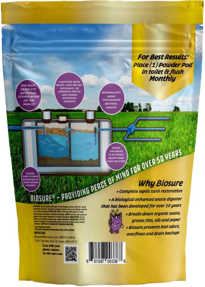 SeptiComplete Powder Pods: 6-Month Supply Effortless Septic Tank Enzymes for Septic Tank and Drain Field Cleaner. For Septic Tank Pump, RV Septic Tank Treatment, and Plastic Septic Tank.