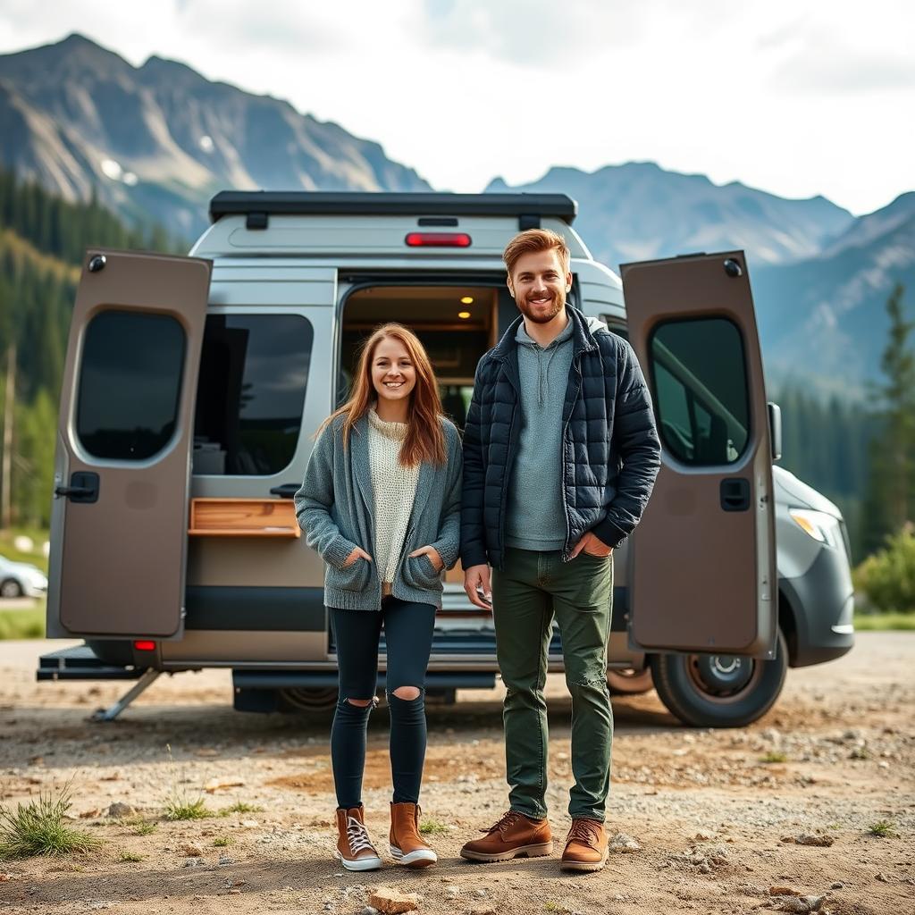 Van life couple with their converted sprinter van Van life couple with their converted sprinter van